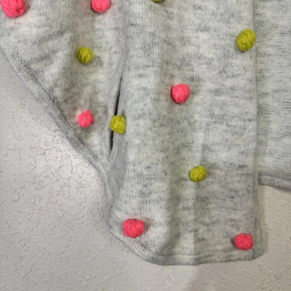 Cat & Jack Girls Kids Cape Poncho Shawl Multicolor Pom‎ Pom Design Gray Size S/M